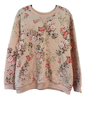 ☀️ Karen Scott Sport Pink Floral Printed Crewneck Sweatshirt NWOT